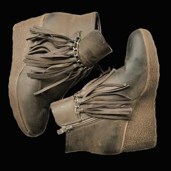 Pierre Dumas brown fringe/tassel ankle boot shoe size 8 - Picture 2 of 7